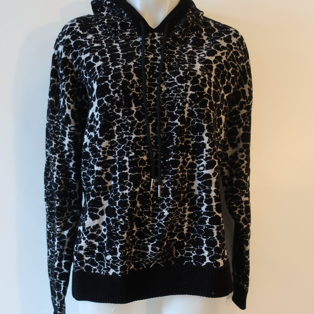 Nwt Womens Minnie Rose Black, White Print Hooded Sweater L